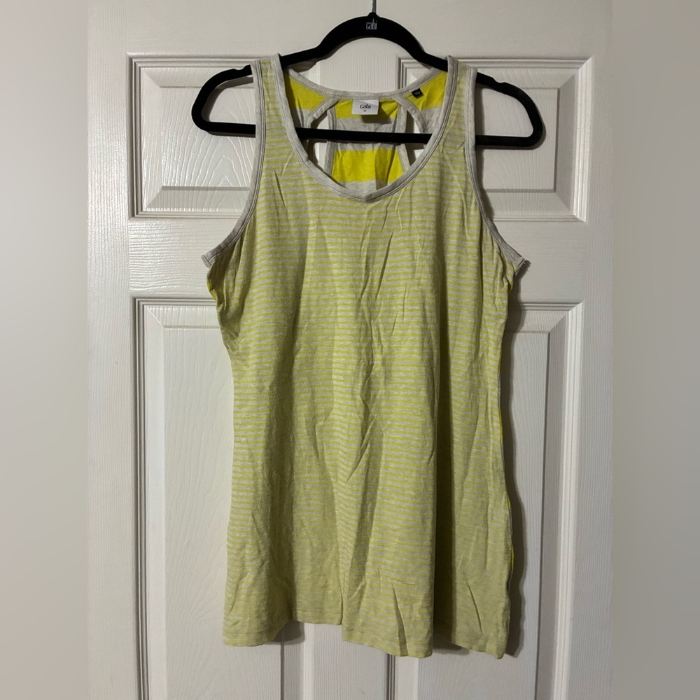 cabi Striped Yellow and Gray Tank Top